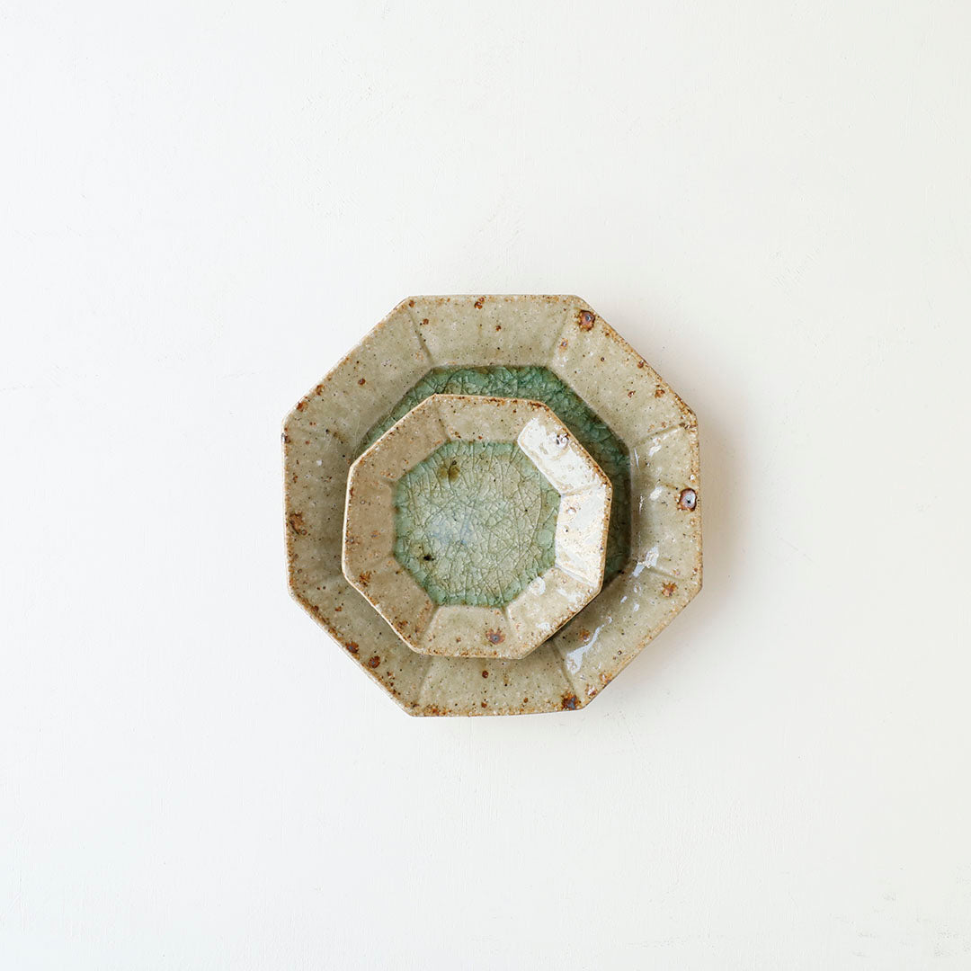 Miyagi Pottery Octangular Plate M Blue Glaze