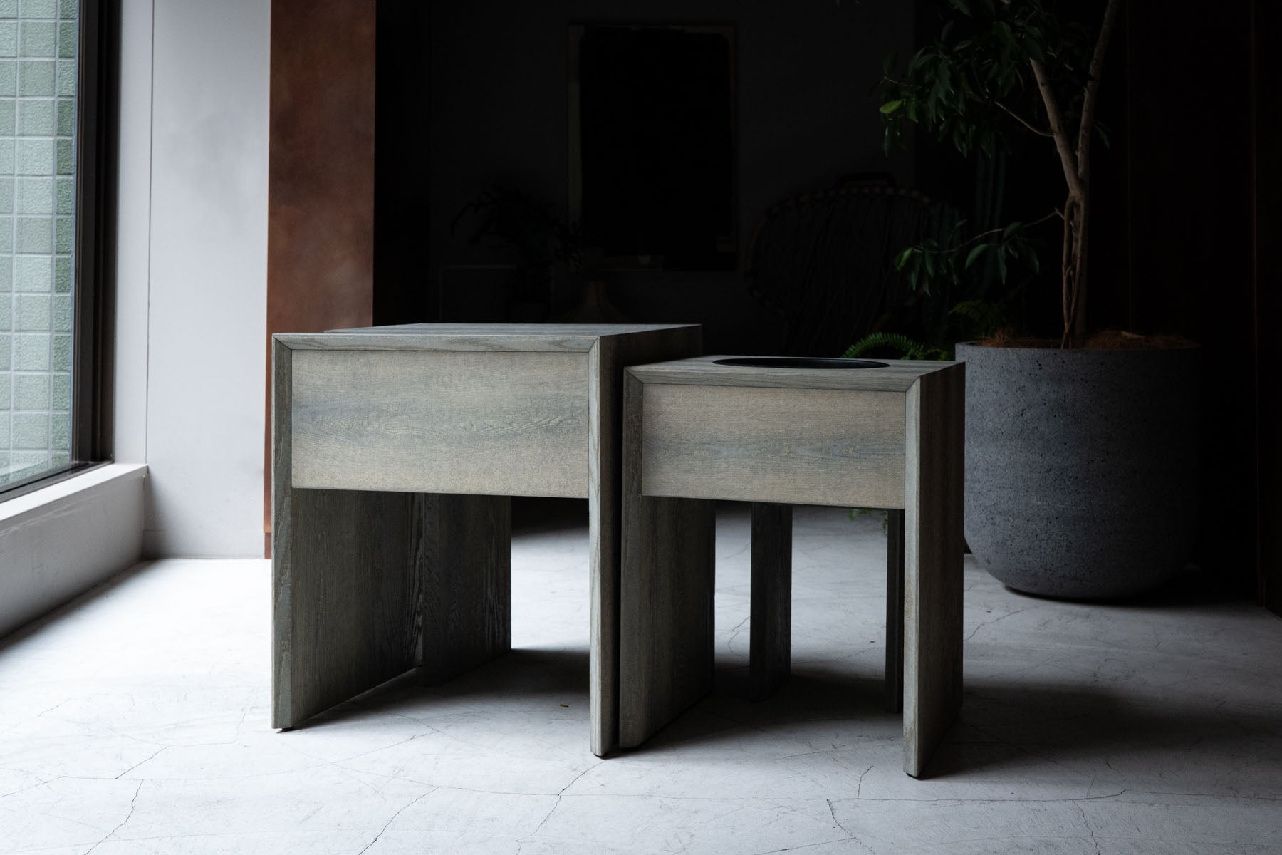 浮様入れ子式立礼卓4点セット 鼠