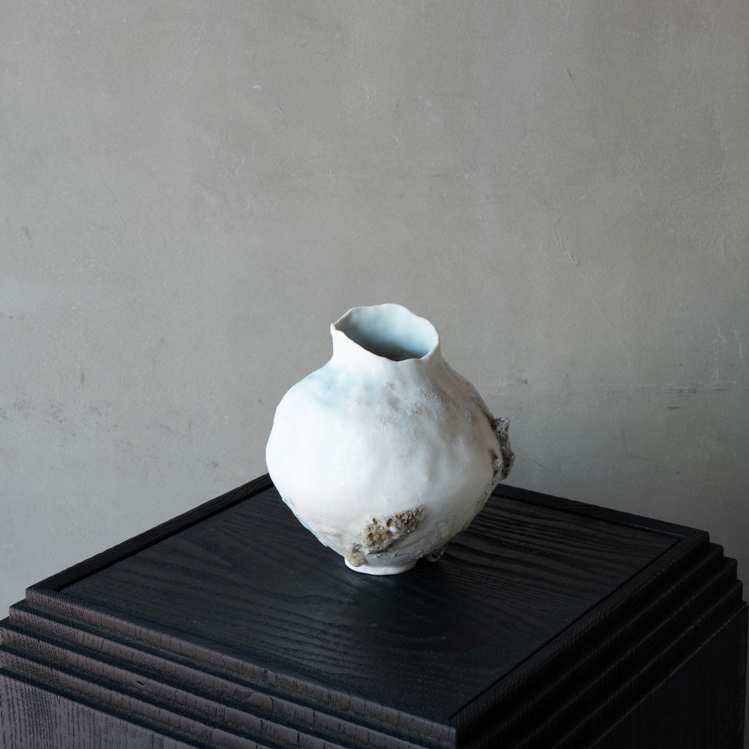 25-10S 池田優子 白磁 白釉花器-5