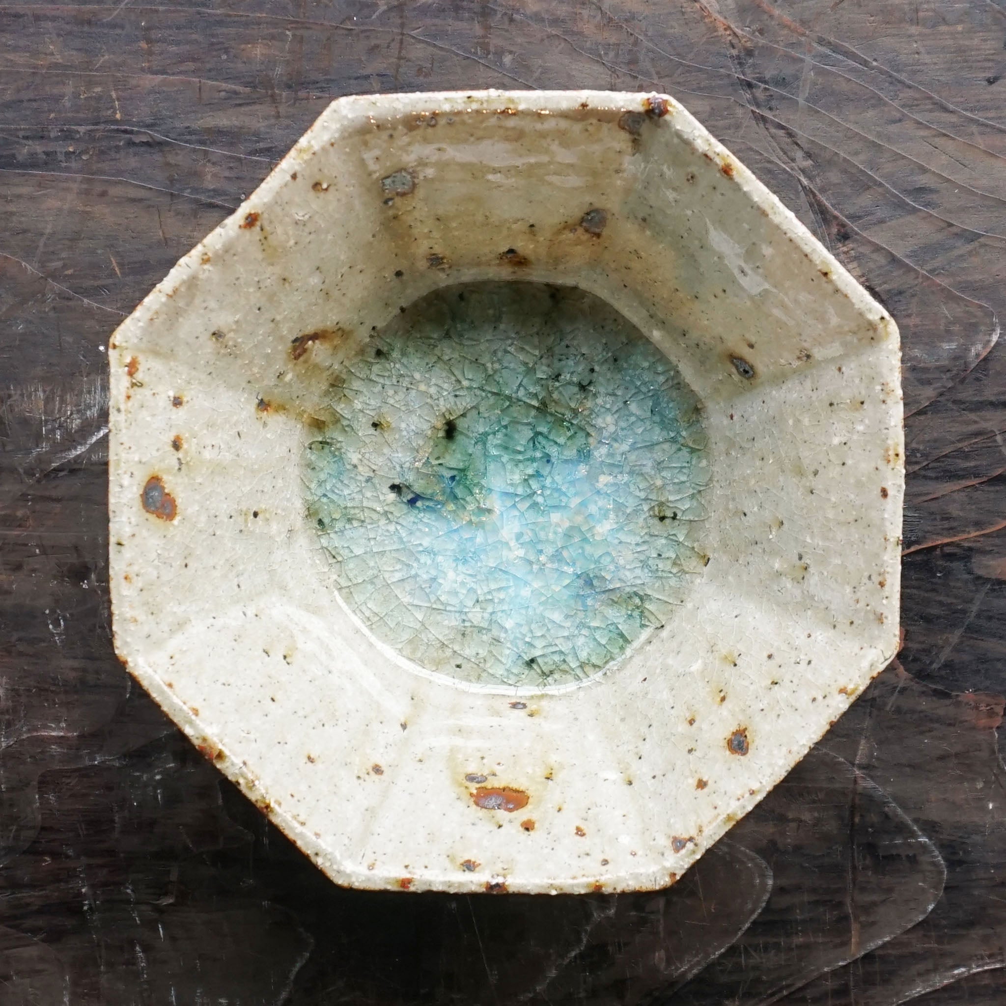 Miyagi Pottery 15cm Octagon Bowl Blue Glaze