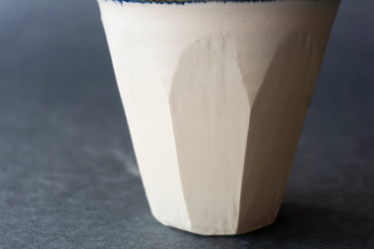 Faceted Cup Blue Rim