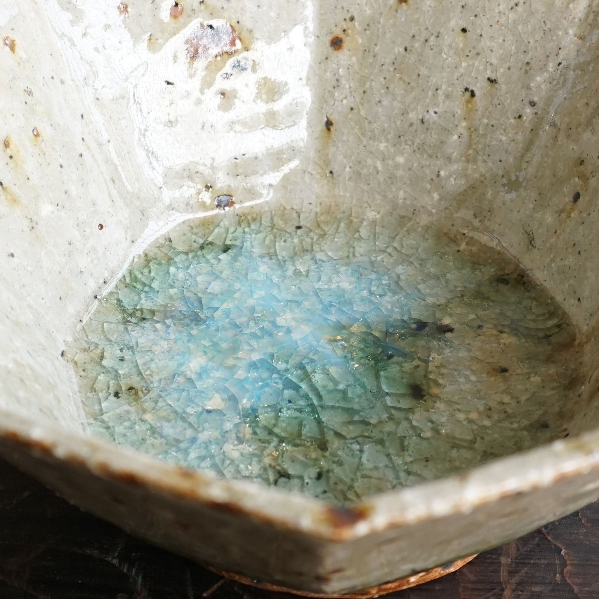 Miyagi Pottery 15cm Octagon Bowl Blue Glaze