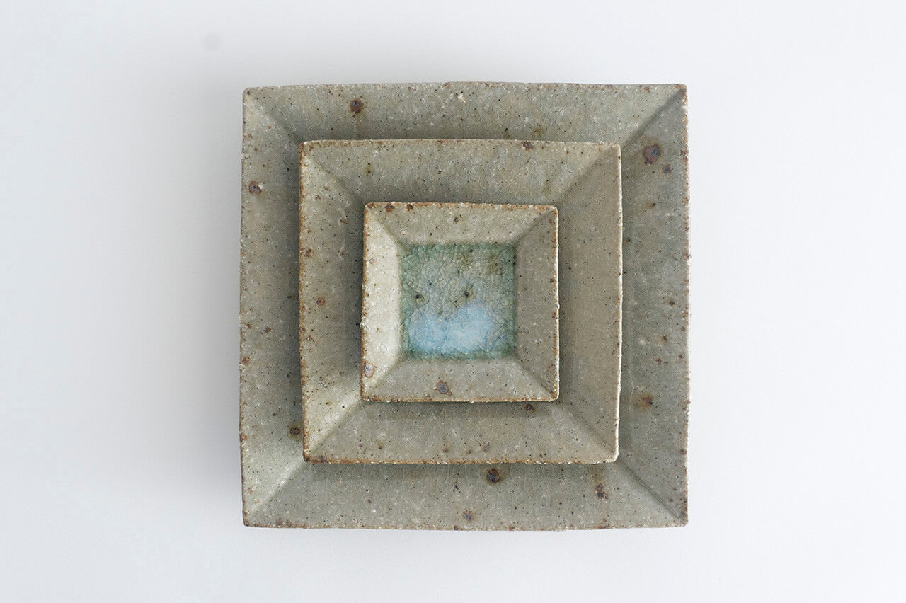 Miyagi Pottery Square Plate M Blue Glaze