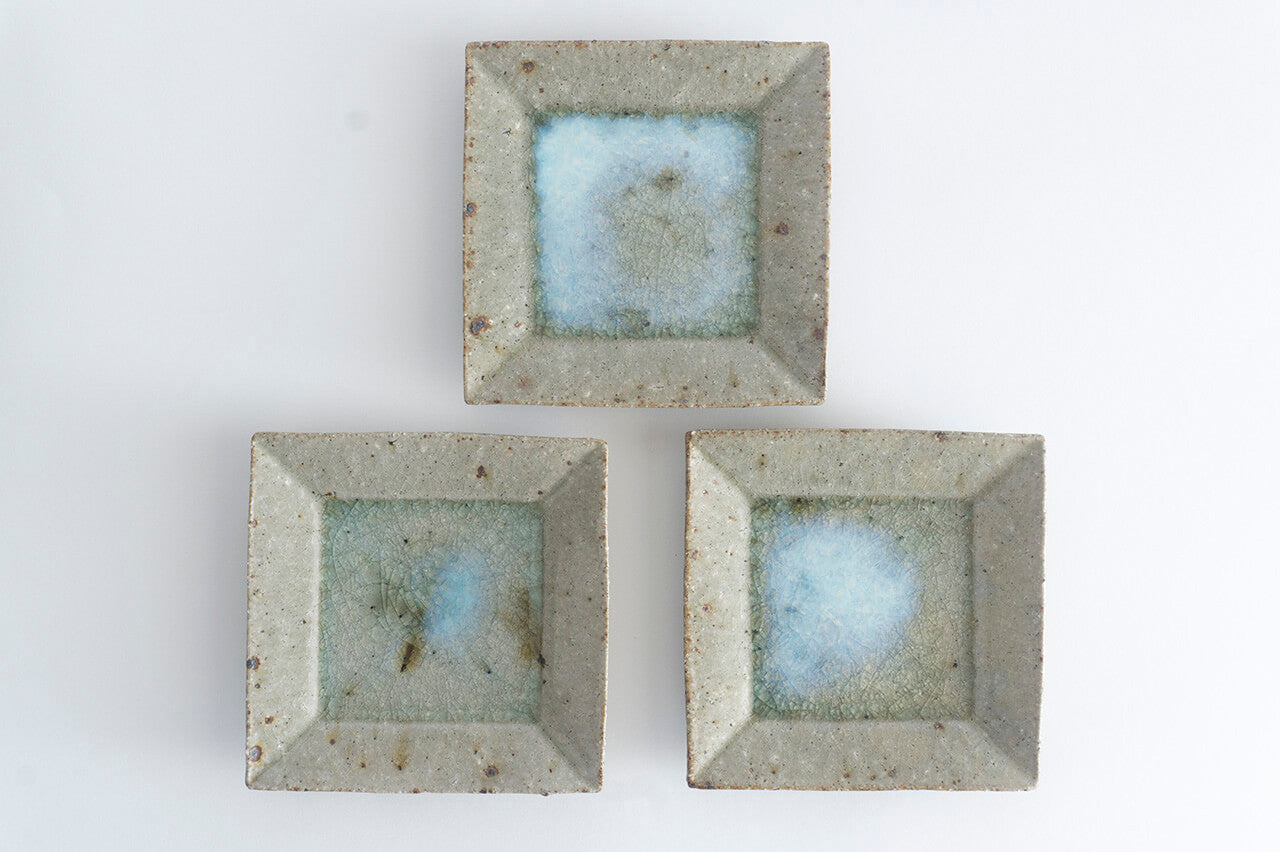 Miyagi Pottery Square Plate M Blue Glaze