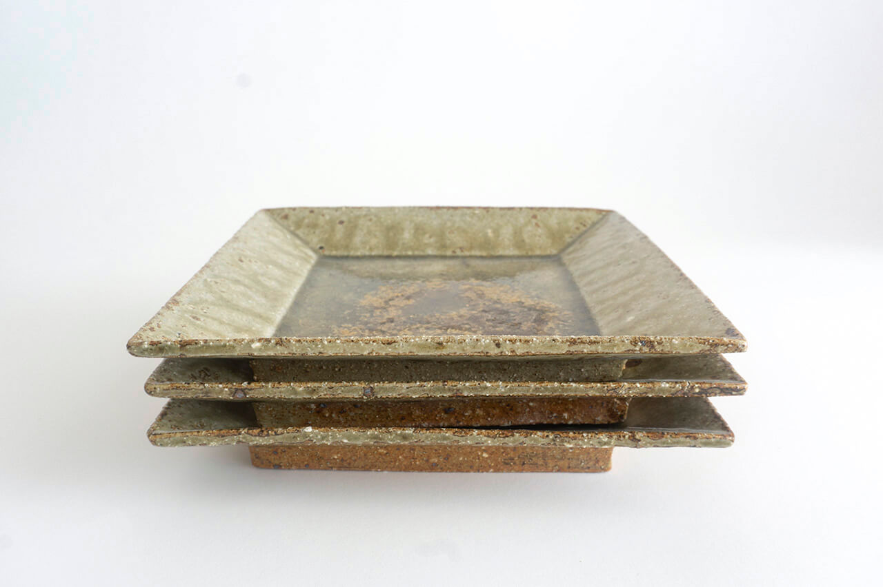 Miyagi Pottery Square Plate L Ash Glaze
