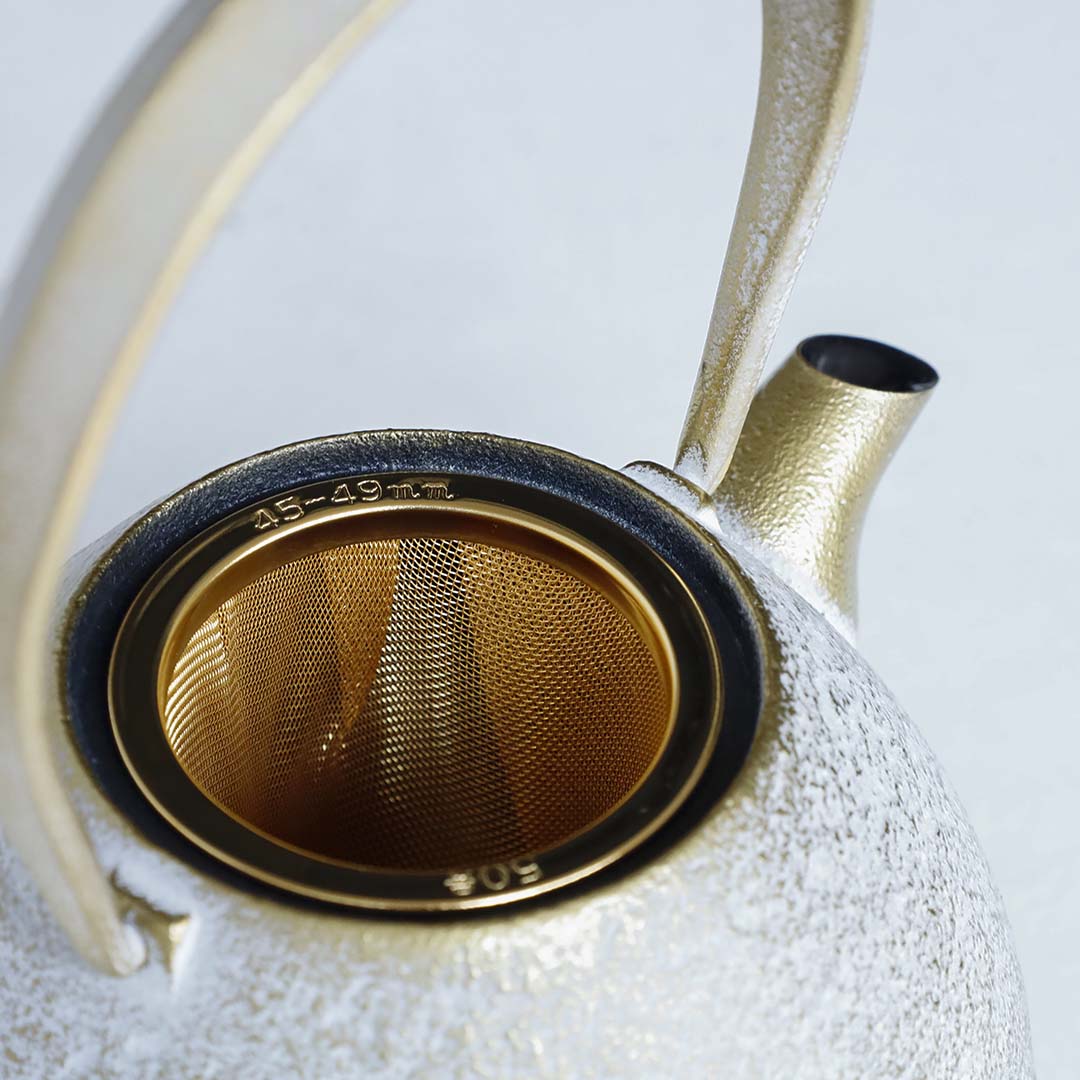 空間鋳造 鉄急須 Egg 中 白金色 縞細工鉉(桐箱入り)