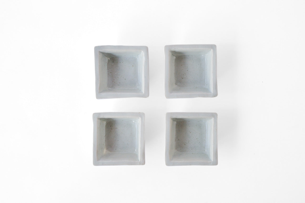 ◆Yazaemon Kiln - Small Square Mamebachi Bowls, Old White Porcelain (Gift Set of 4)