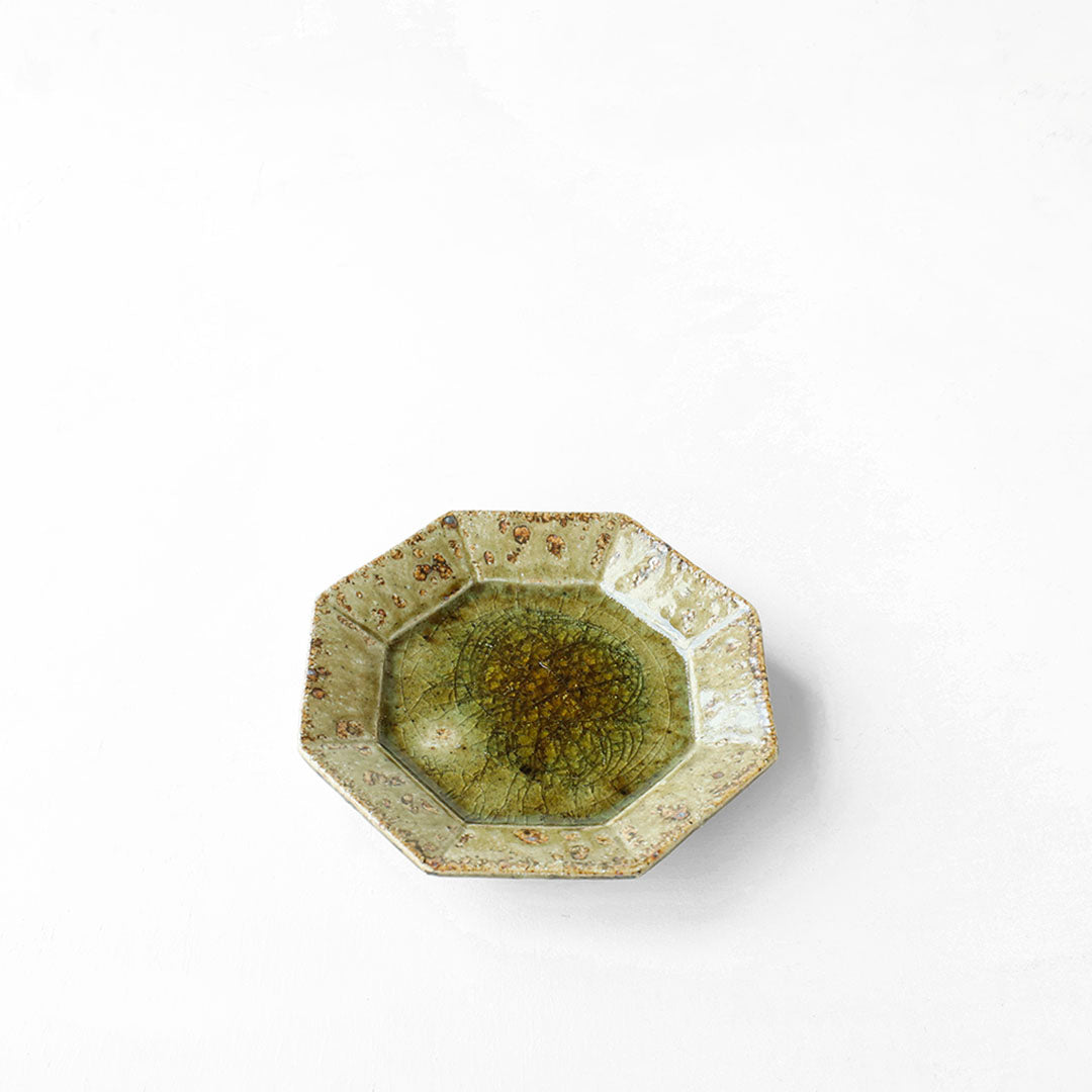 Miyagi Pottery Octangular Plate M Ash Glaze