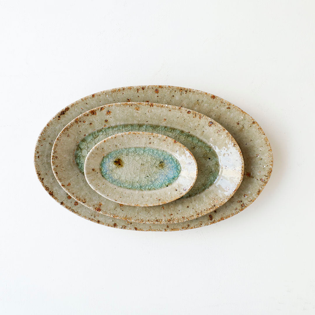 Miyagi Pottery Oval M Blue Glaze
