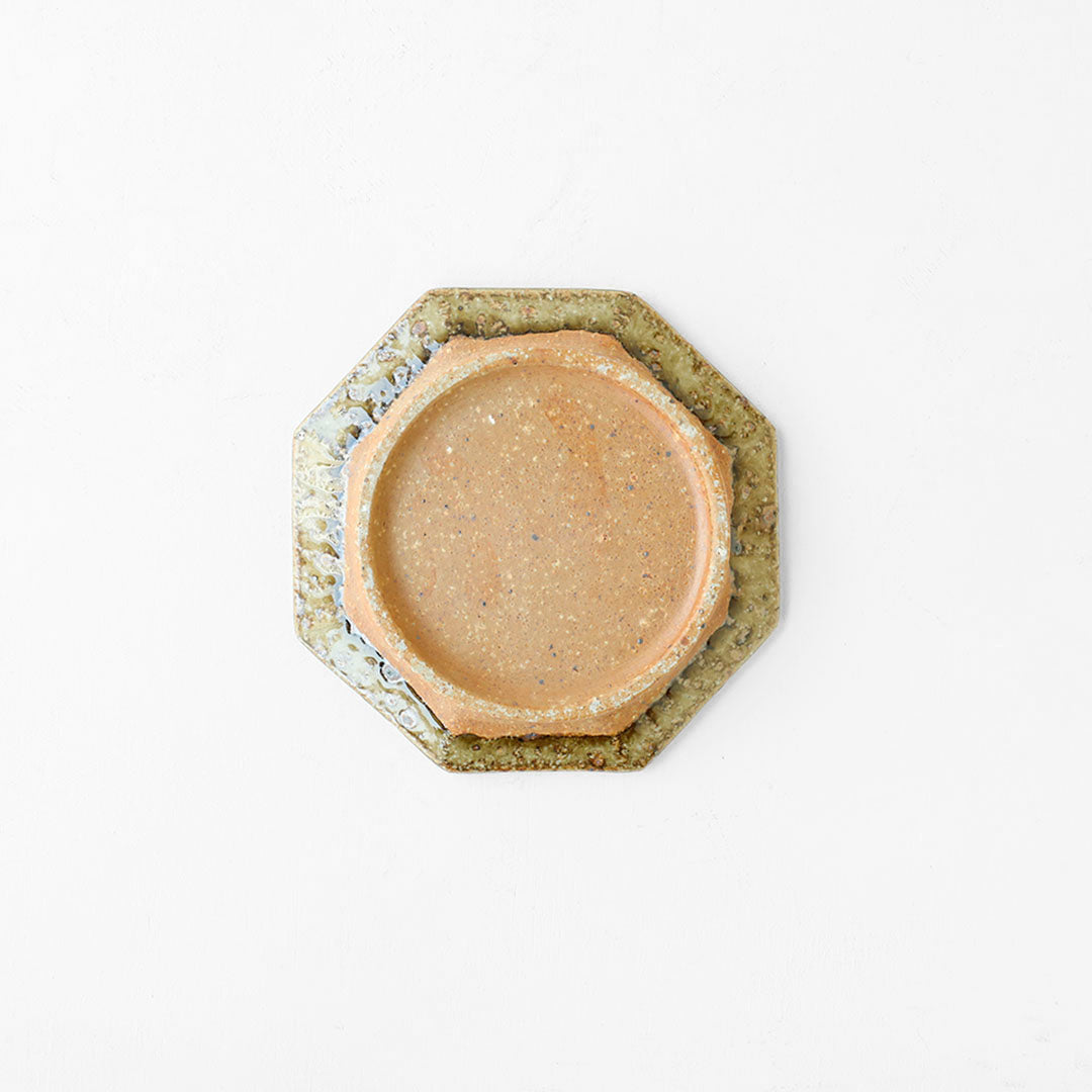 Miyagi Pottery Octangular Plate M Ash Glaze