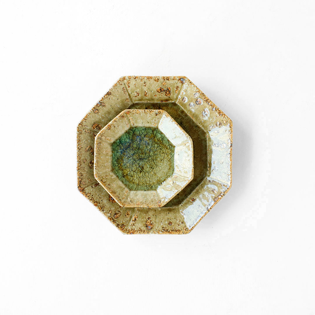 Miyagi Pottery Octangular Plate M Ash Glaze