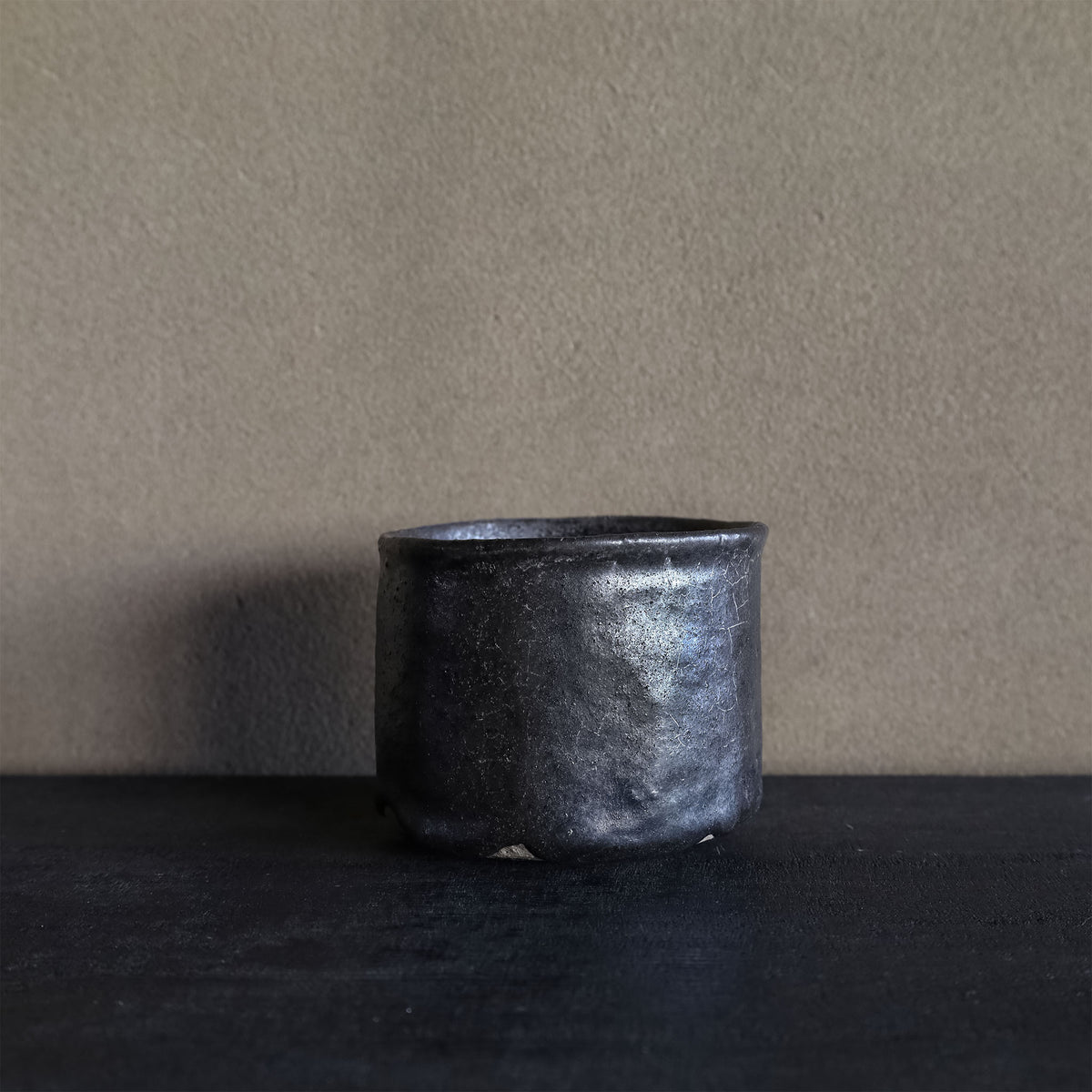 25-38 Shiro Shimizu, Yasaka-Shino Clay (Kyoto), Yukawa Stone Glaze, Silver-Decorated Chawan
