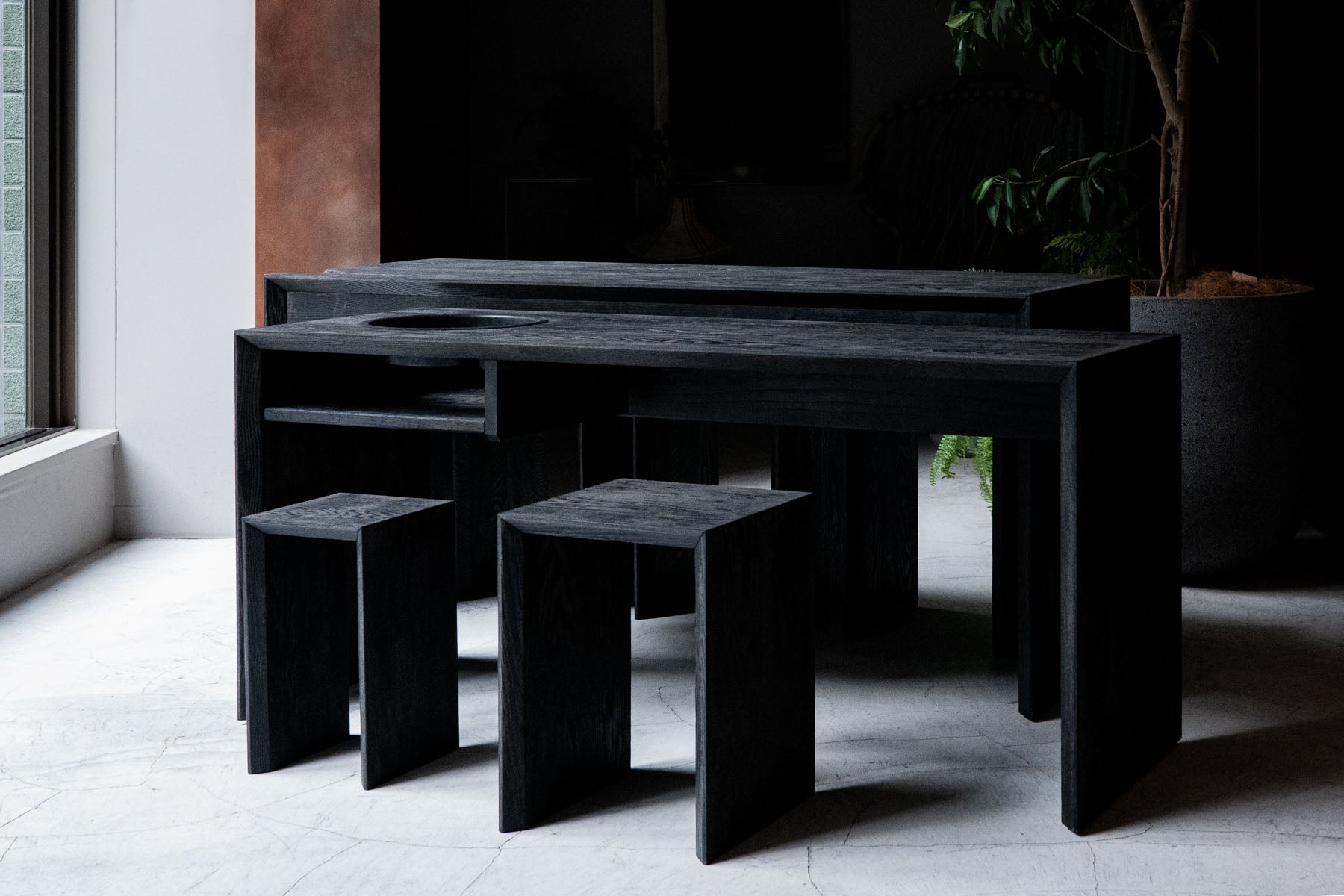 浮様入れ子式立礼卓7点セット 黒