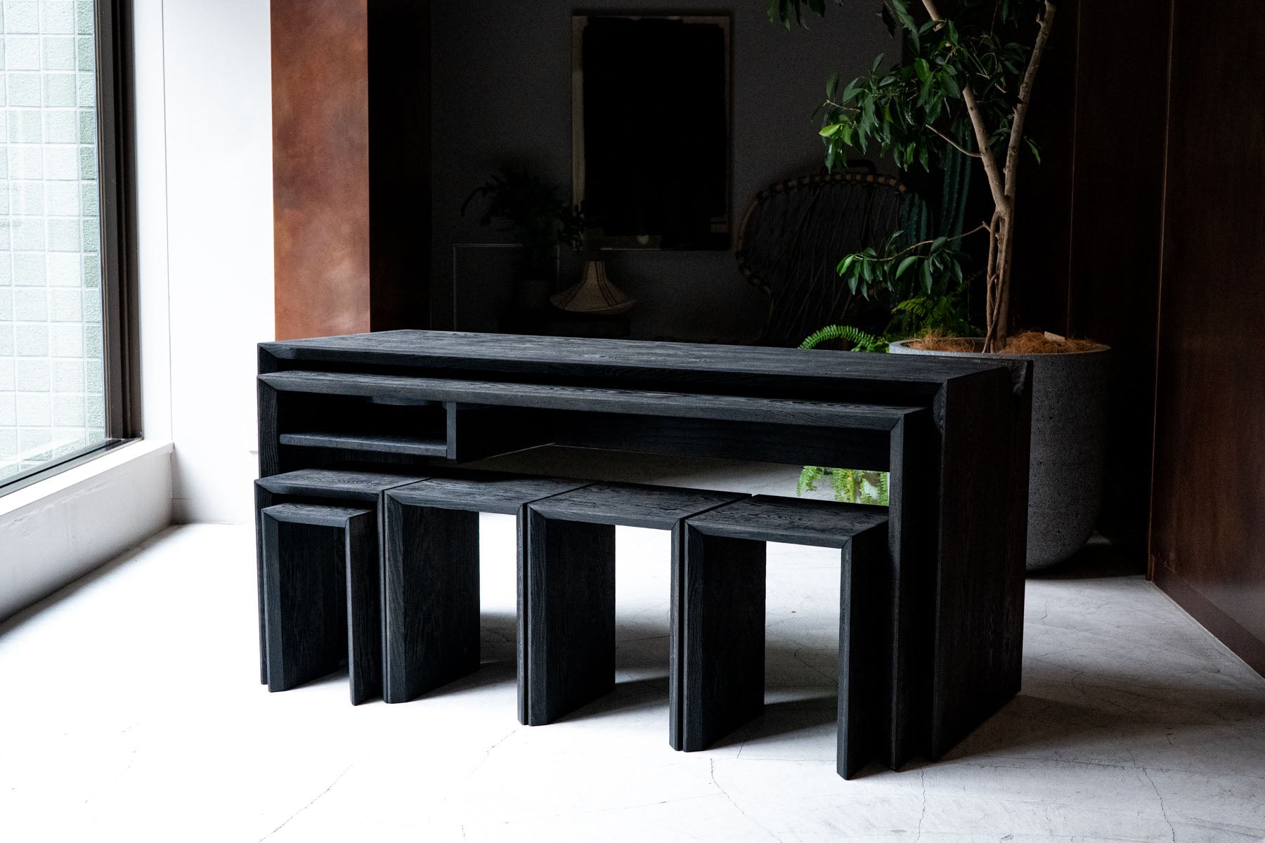 浮様入れ子式立礼卓7点セット 黒