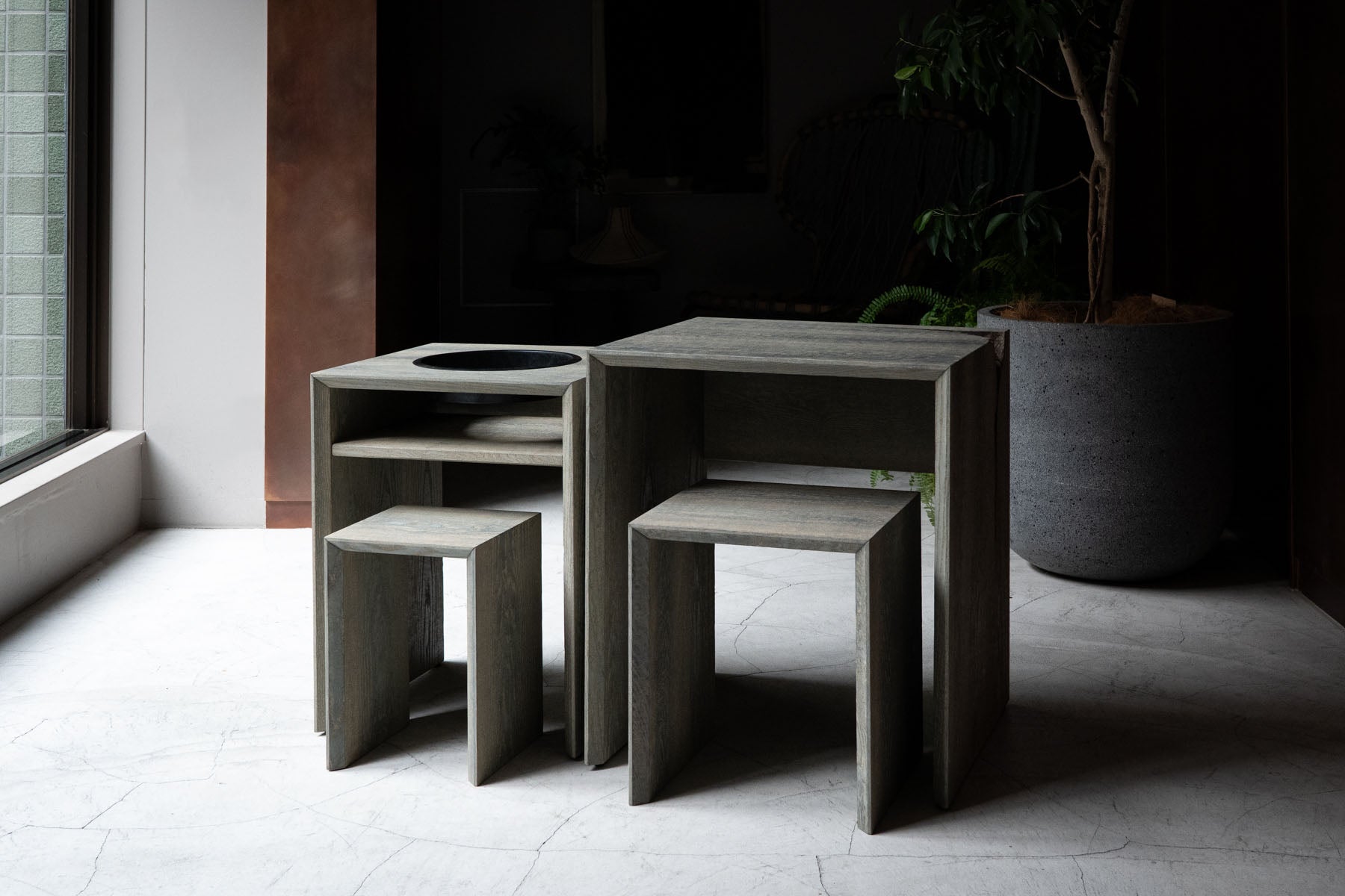 浮様入れ子式立礼卓4点セット 鼠