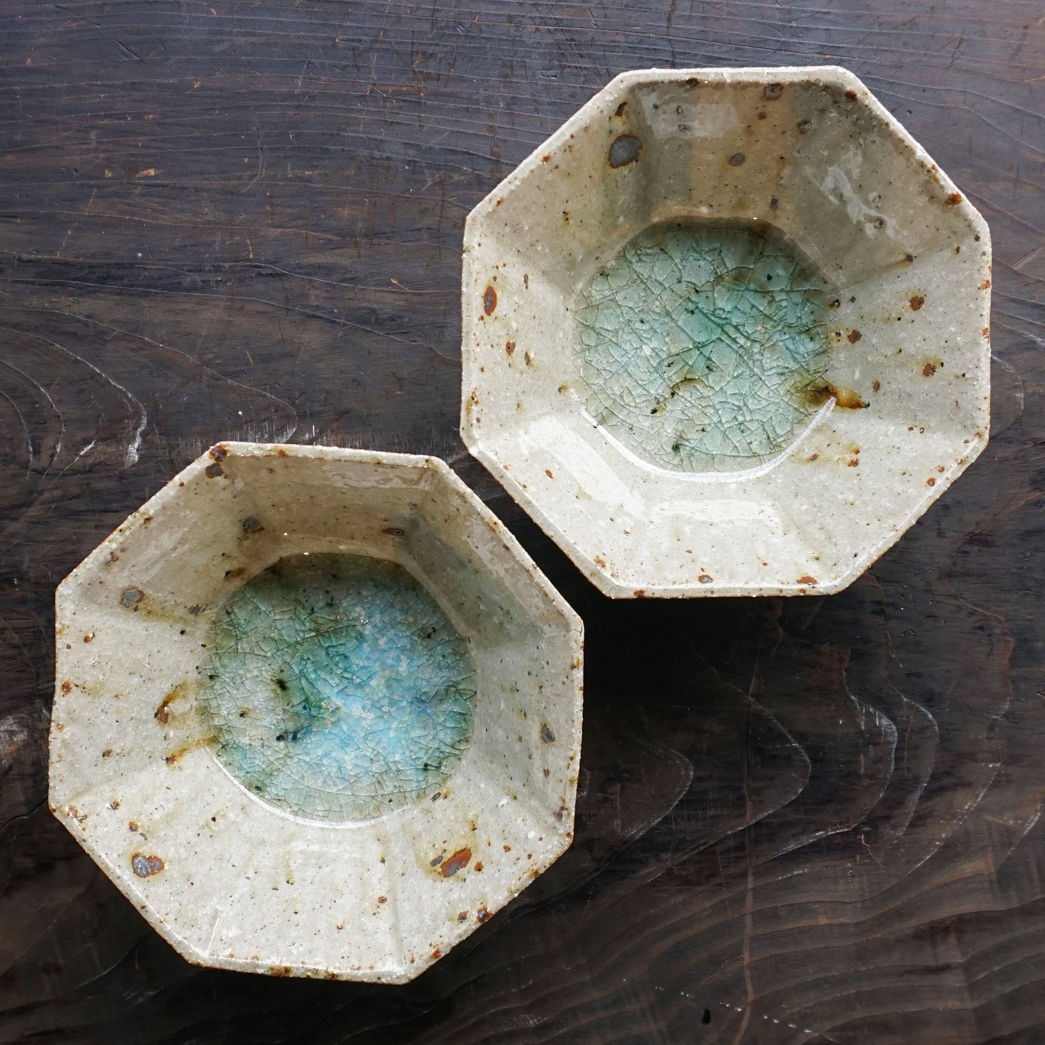 Miyagi Pottery 15cm Octagon Bowl Blue Glaze